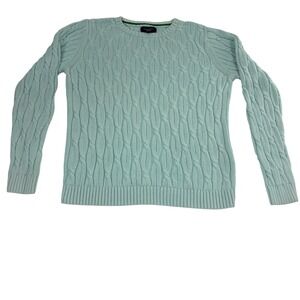 Lands End Drifter‎ Sweater Womens Large Light Blue Cable Knit 100% Cotton
